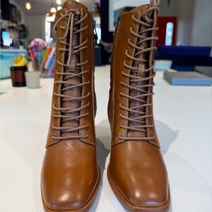 FRYE Melissa Button Back Zip Boots - Cognac Leather - Size US 7 EU 37